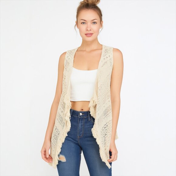 Lilka Crochet Vest Open Front Boho Size S - Picture 1 of 10